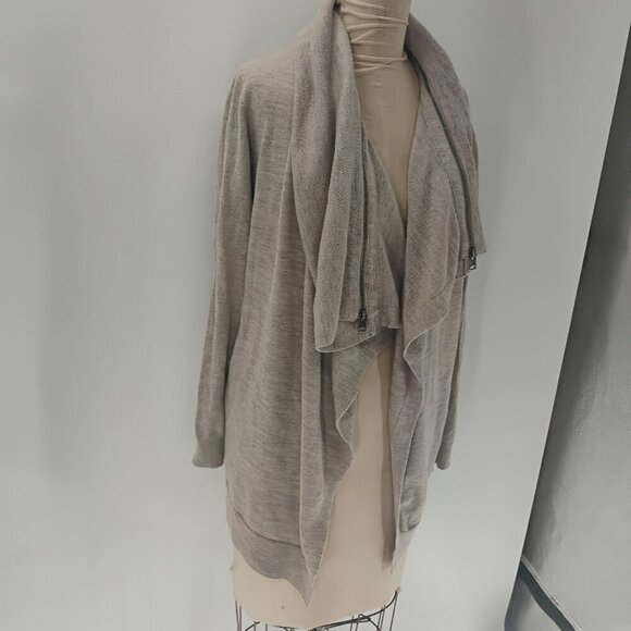 allsaints 100% wool long lined sweater cardigan pockets beige dahlia cardigan - Picture 2 of 15